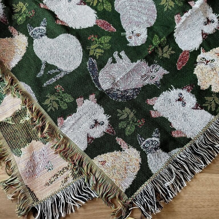 Hachi Japan Miyuki Matsuo Woven Jacquard Tapestry Cats & Leaves 153x90cm