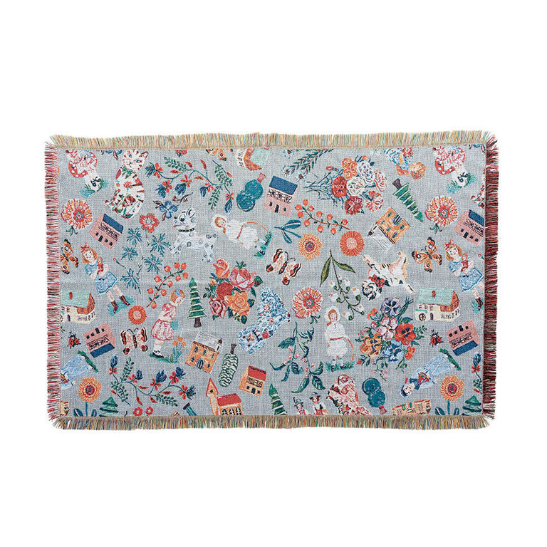 Hachi Japan Nathalie Lete Woven Jacquard Tapestry Folk Houses 153x90cm