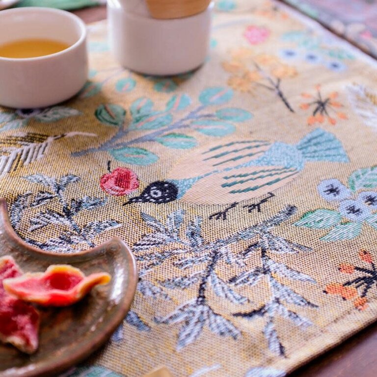 Hachi Japan Miyuki Matsuo Woven Jacquard Table Mat Birds & Leaves 45x32.5cm