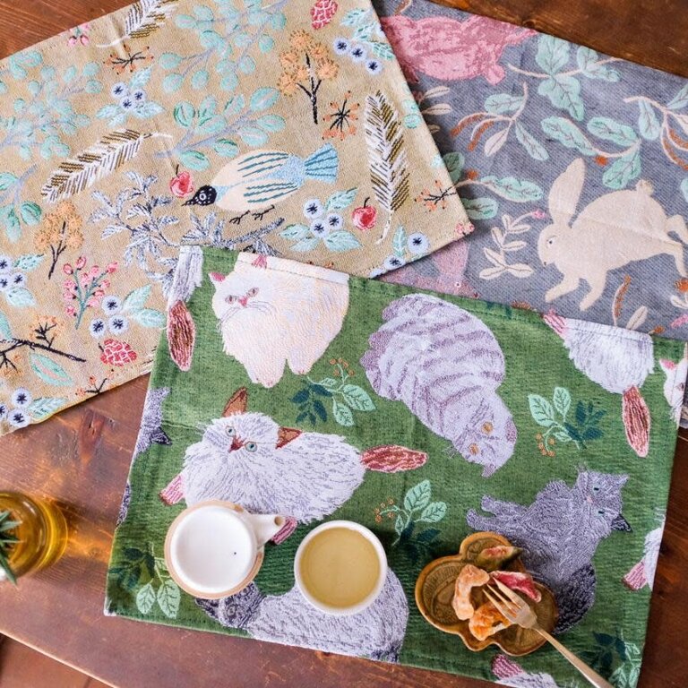 Hachi Japan Miyuki Matsuo Woven Jacquard Table Mat Birds & Leaves 45x32.5cm