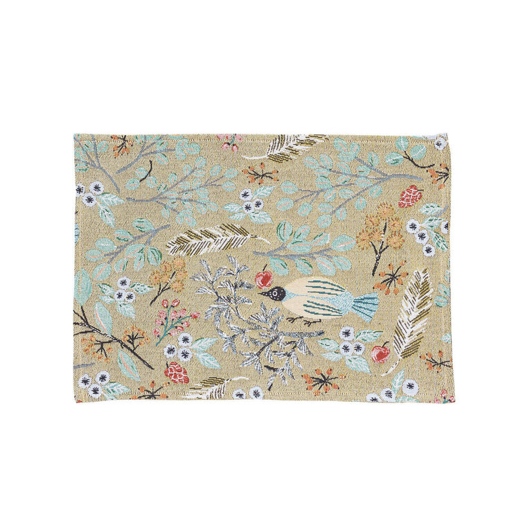 Hachi Japan Miyuki Matsuo Woven Jacquard Table Mat Birds & Leaves 45x32.5cm