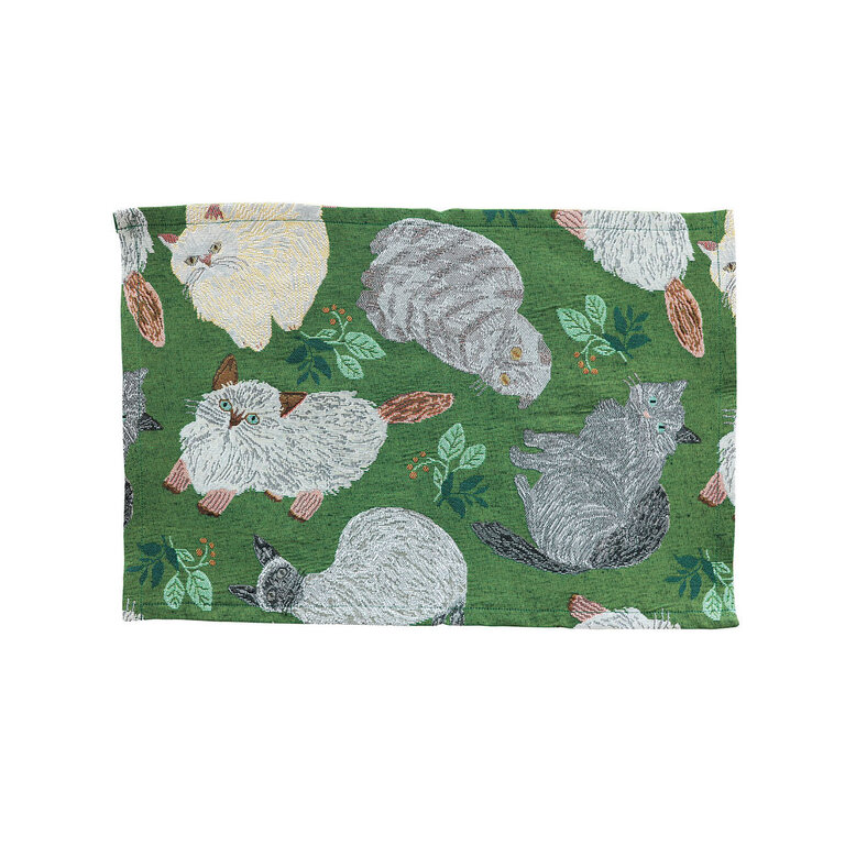 Hachi Japan Miyuki Matsuo Woven Jacquard Table Mat Cats & Leaves 45x32.5cm