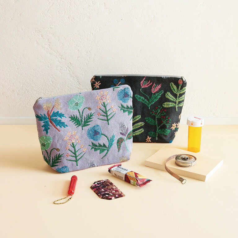 Hachi Japan Miyuki Matsuo Jacquard Travel Pouch Flower Black