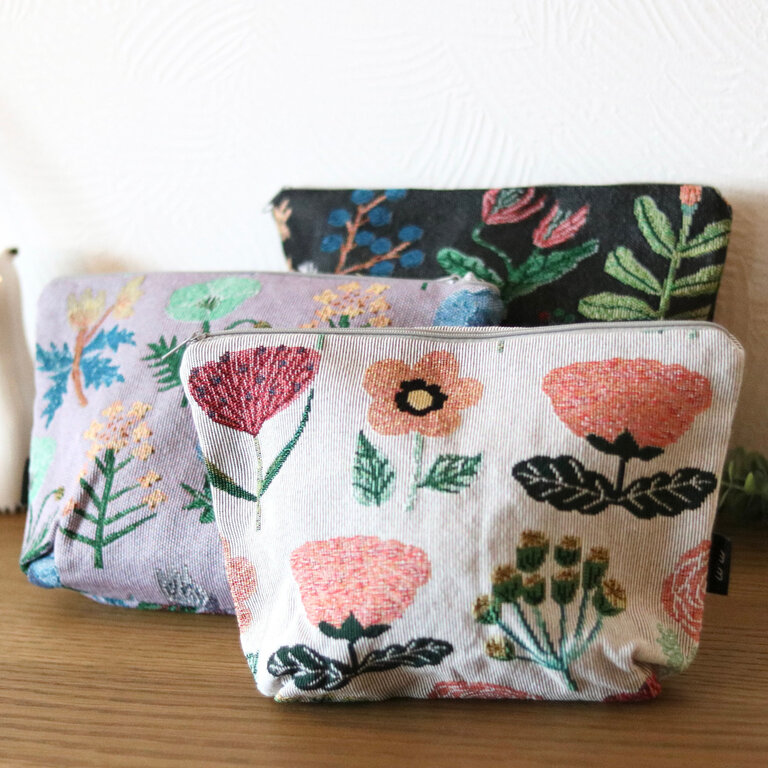 Hachi Japan Miyuki Matsuo Jacquard Travel Pouch Flower Natural