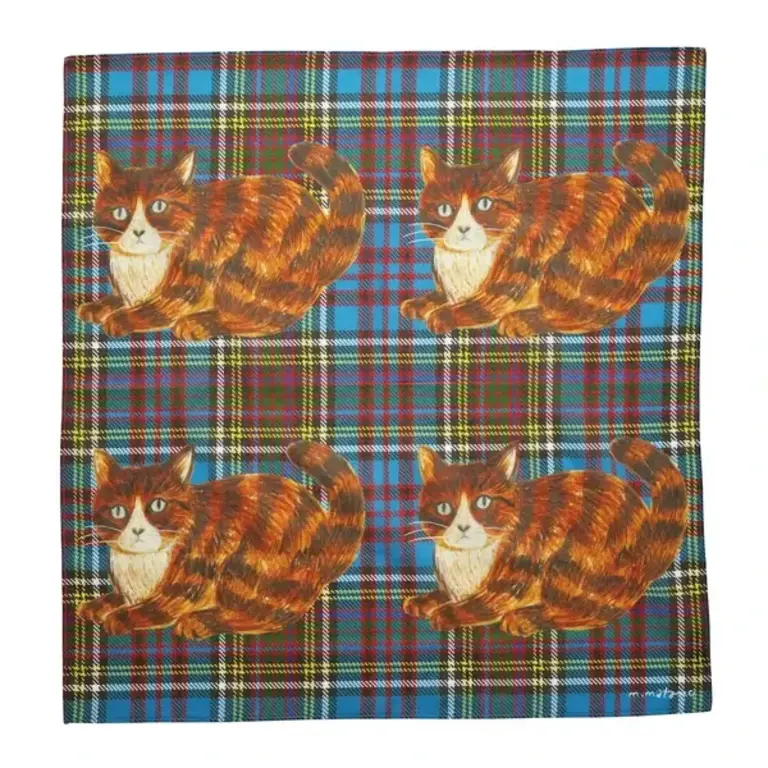 Hachi Japan Miyuki Matsuo Plaid Cat Hankie/Scarf/Wrap 50cm
