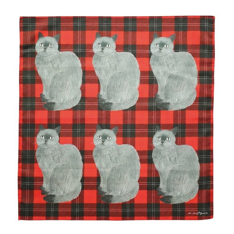Hachi Japan Miyuki Matsuo Plaid Cat Hankie/Scarf/Wrap 50cm