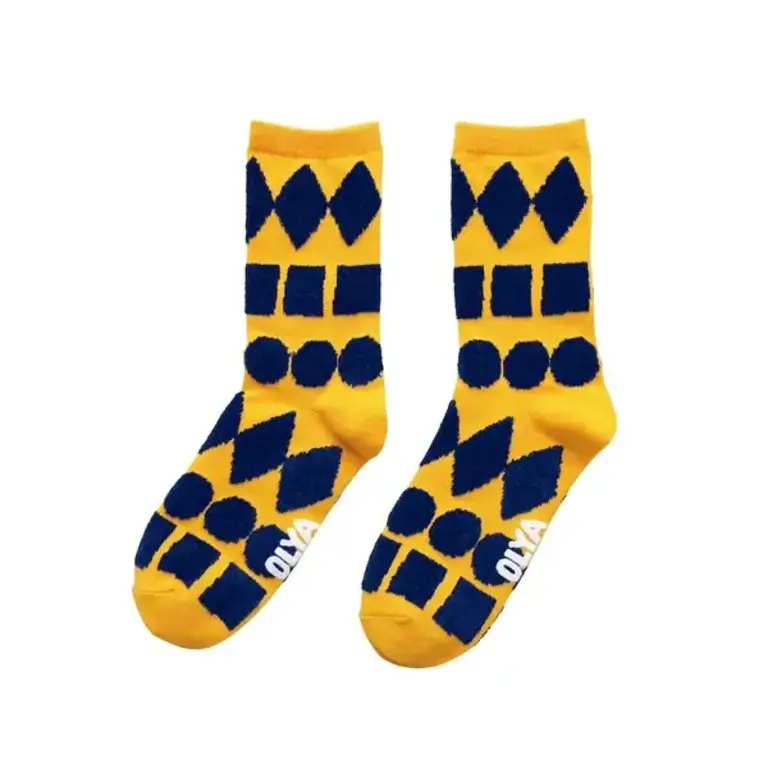 Hachi Japan Olya Fluffy Socks  Yellow Shapes