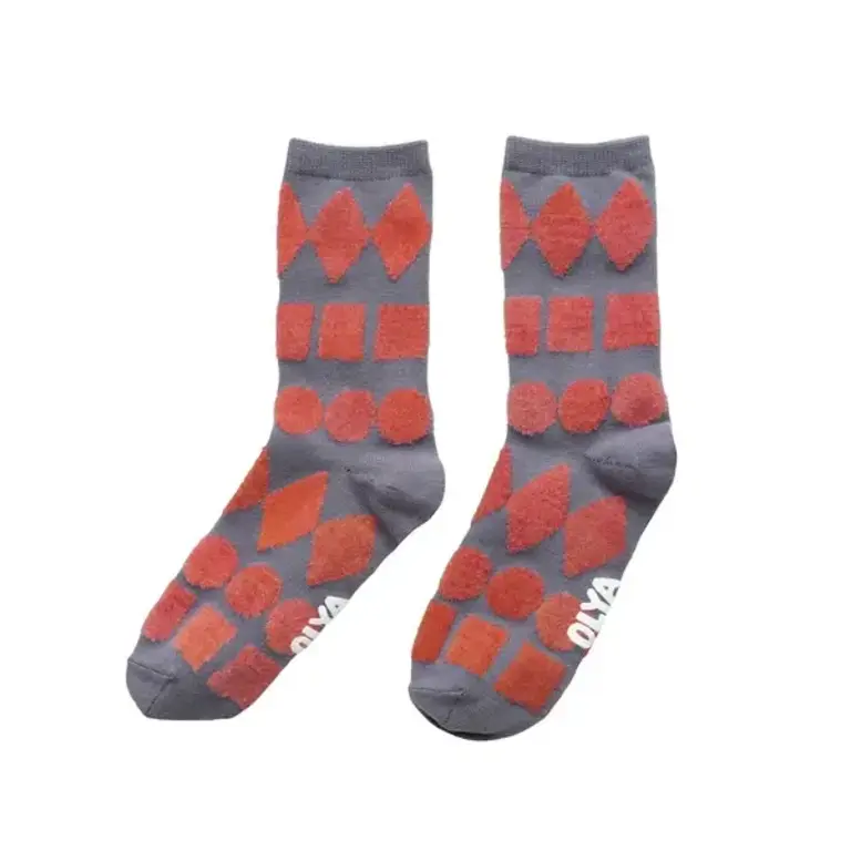 Hachi Japan Olya Fluffy Socks Dark Grey Shapes