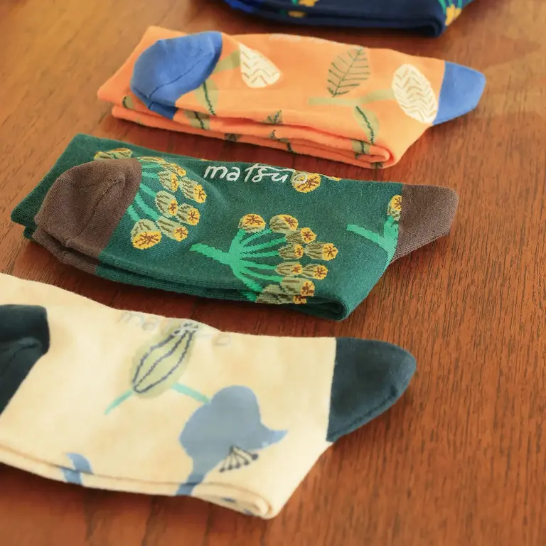 Hachi Japan Miyuki Matsuo Cotton Crew Socks Botanical O/S