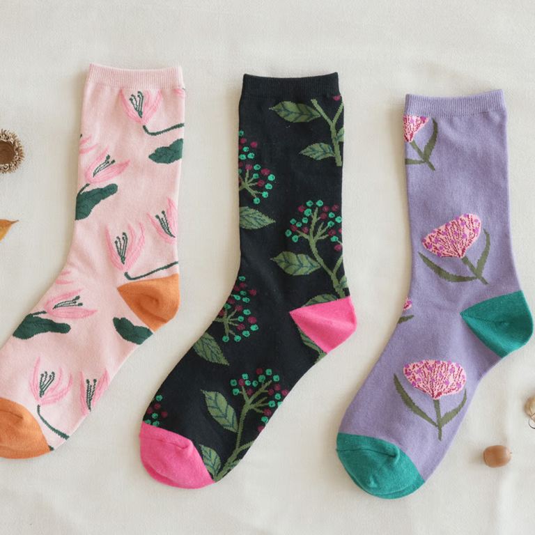 Hachi Japan Miyuki Matsuo Cotton Crew Socks Botanical O/S