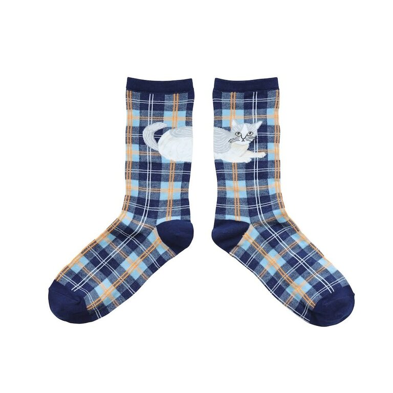 Hachi Japan Miyuki Matsuo Cotton Socks Plaid Cats