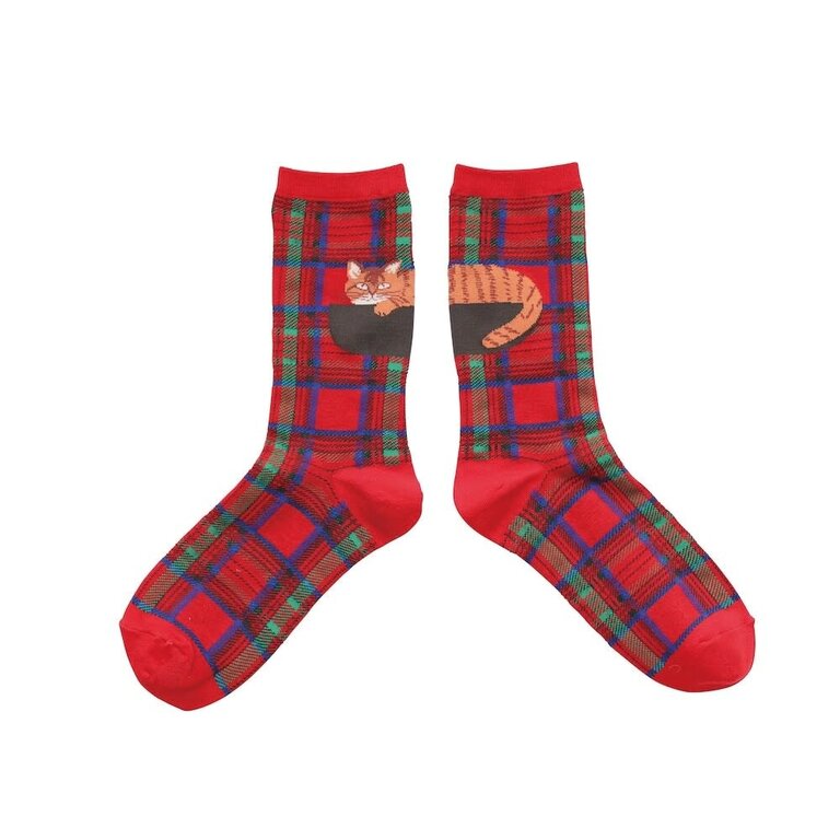 Hachi Japan Miyuki Matsuo Cotton Socks Plaid Cats