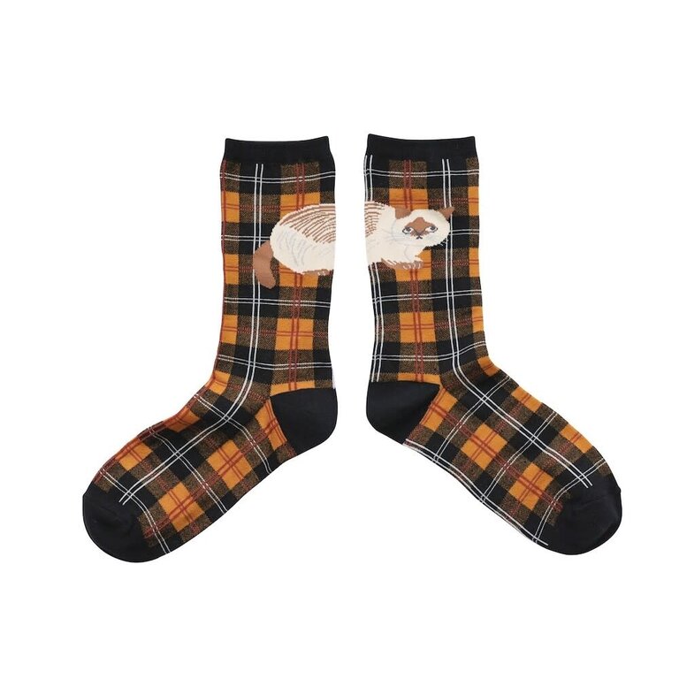 Hachi Japan Miyuki Matsuo Cotton Socks Plaid Cats