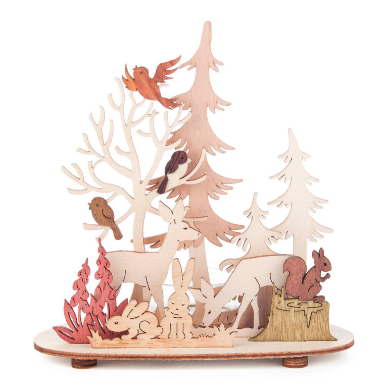 DS German Wooden Tealight Holder Forest & Meadow