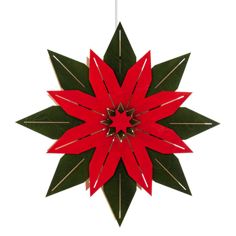 DS German Wooden Window Star Green/Red Electric