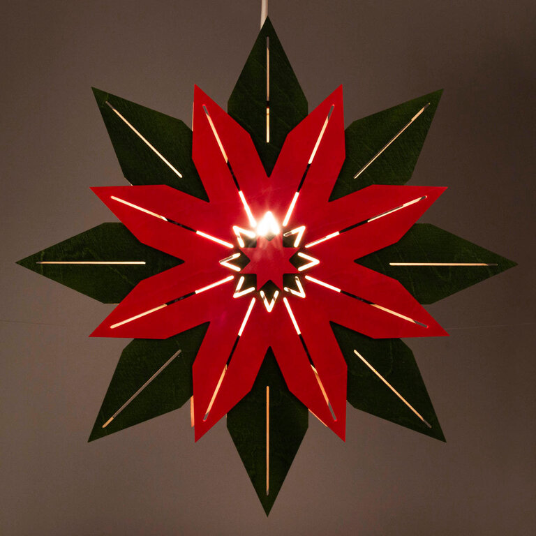 DS German Wooden Window Star Green/Red Electric