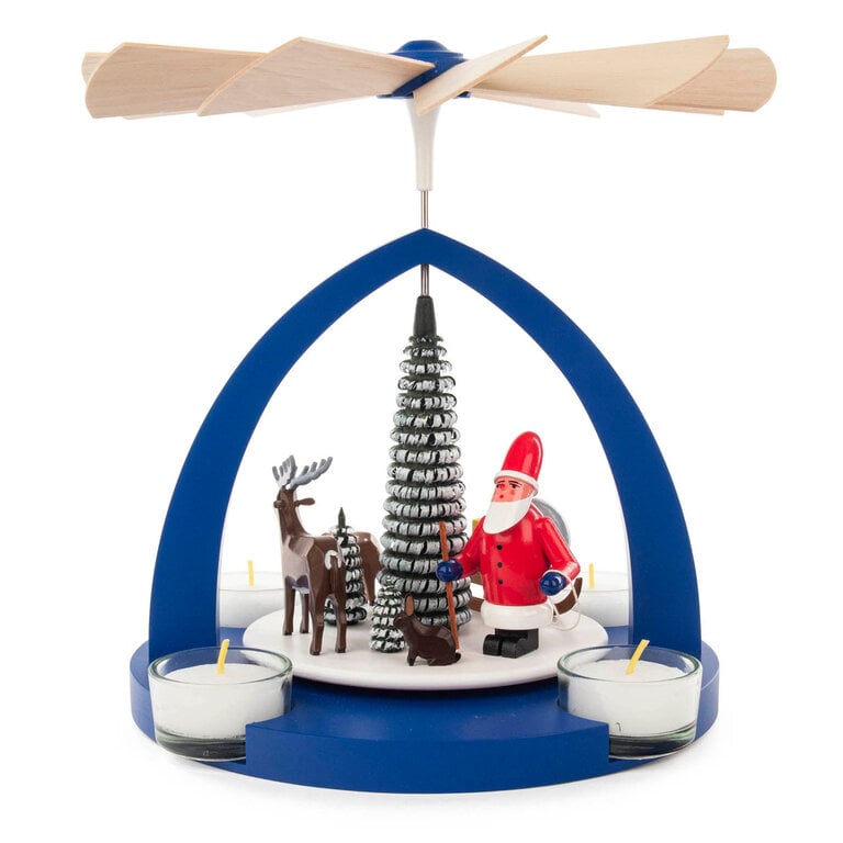 DS German Pyramid Santa Deer Blue Tealight