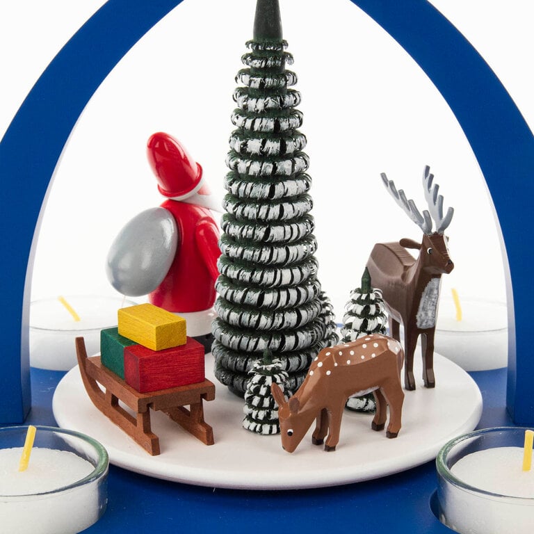 DS German Pyramid Santa Deer Blue Tealight