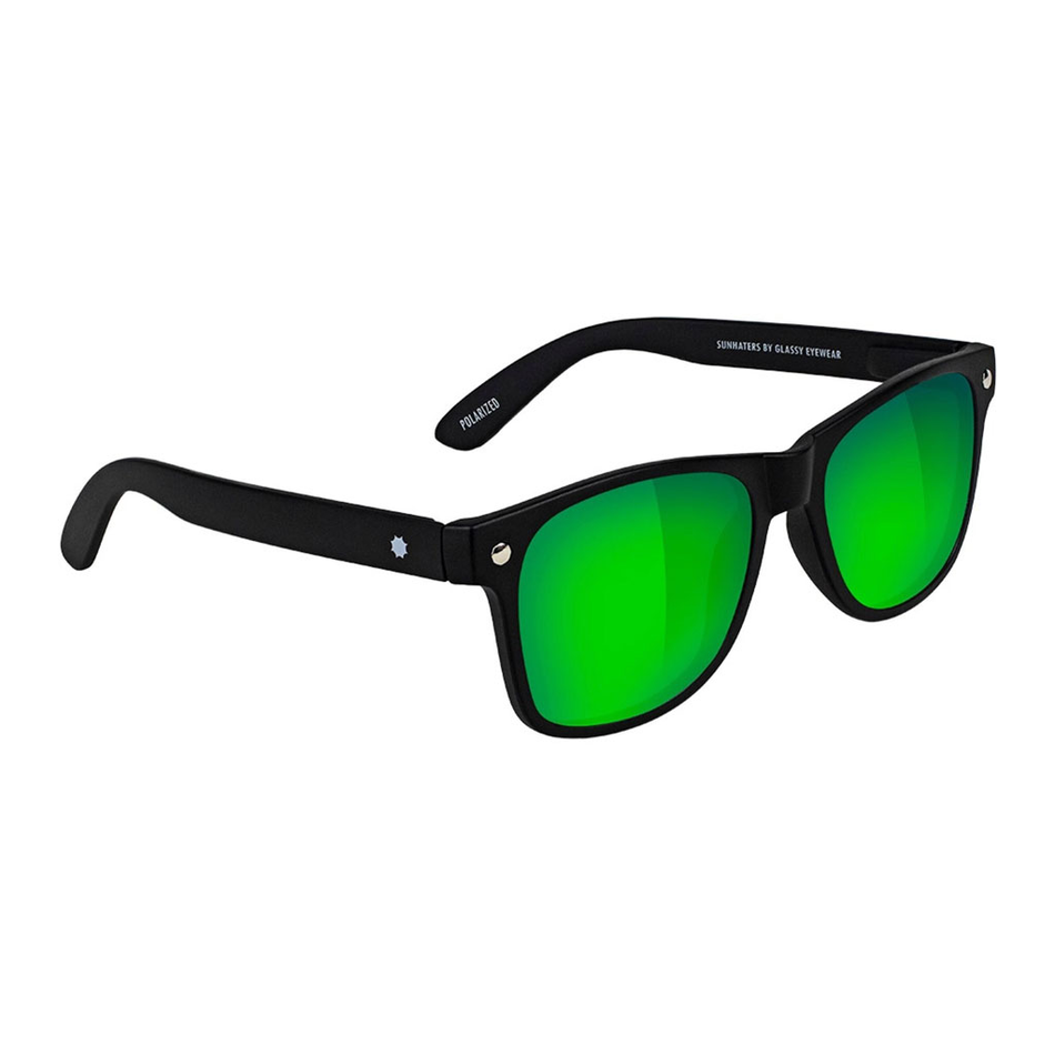 Glassy Leonard Polarized Sunglasses Matte Black/Green Mirror
