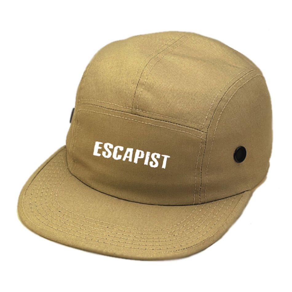 Escapist Brushstroke Embroidered 5 Panel Strapback Hat Khaki