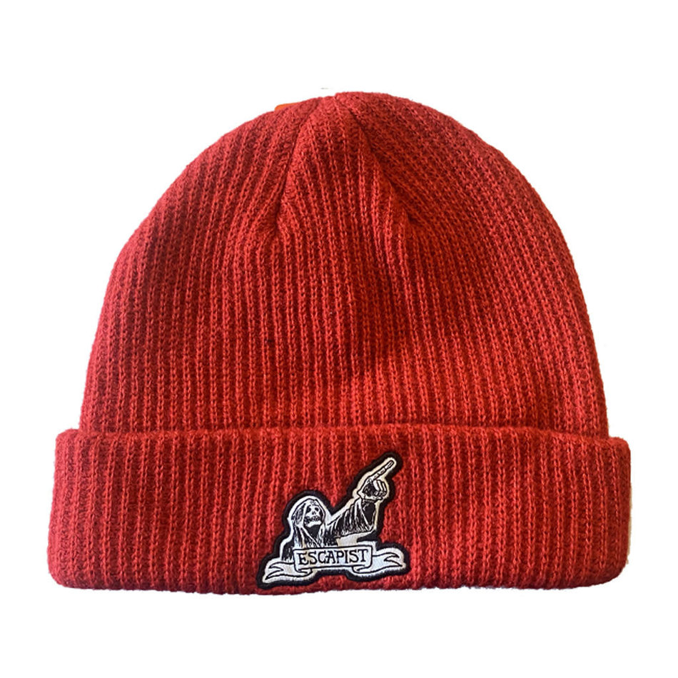 Escapist Todd Francis Reaper Patch Cuffed Ribbed Beanie Red
