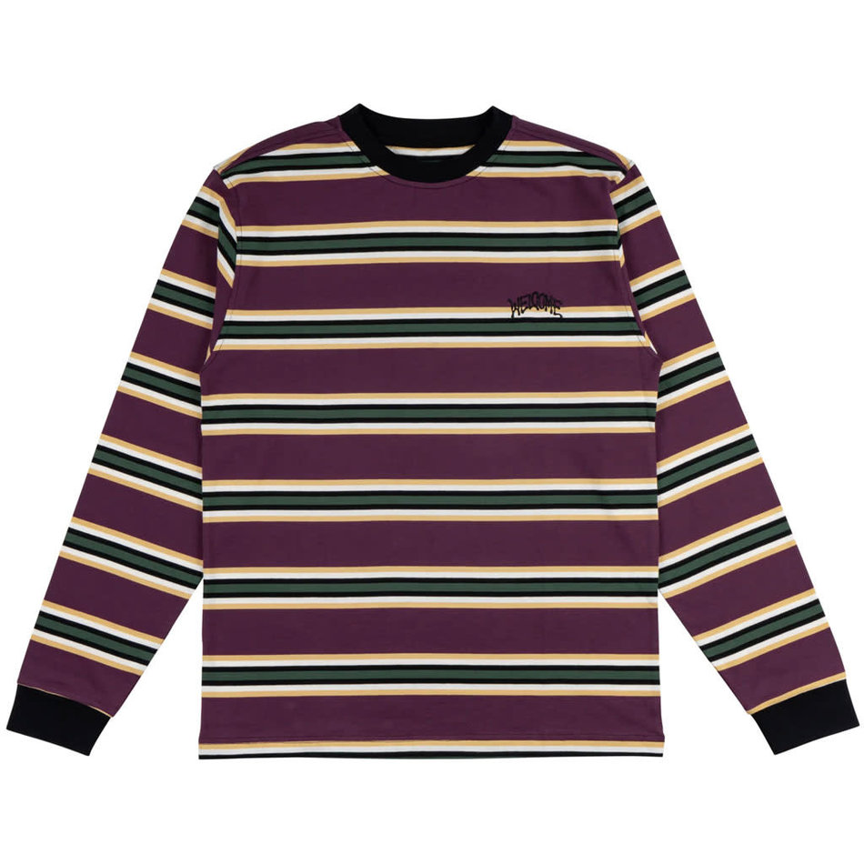 Welcome Thelema Yarn-Dyed Striped L/S Knit T-Shirt Prune