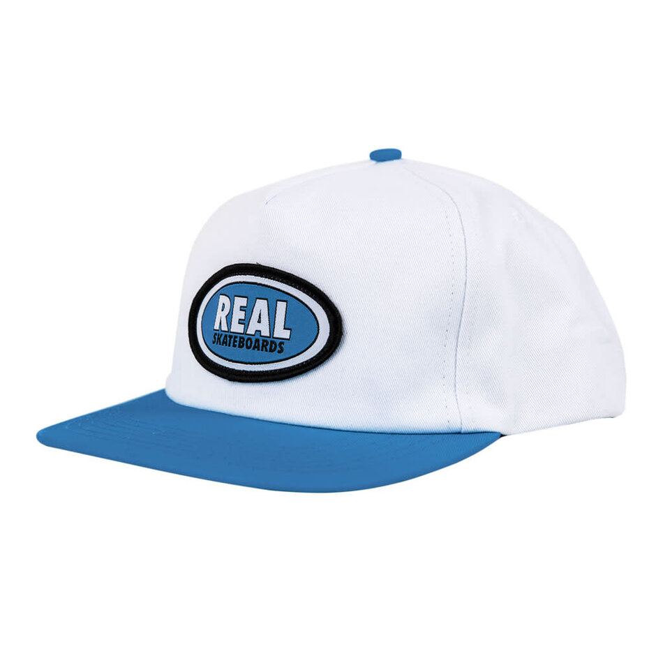 Real Oval Snapback Hat White/Bllue