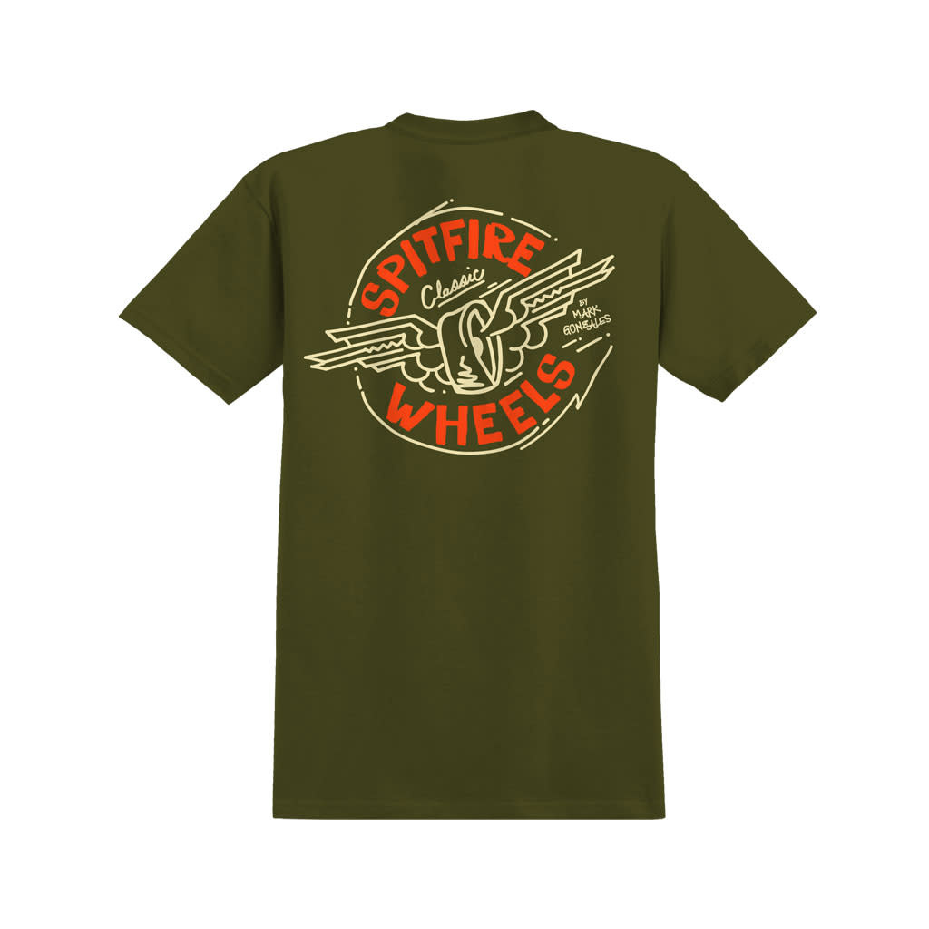 Spitfire Swirled Classic T-Shirt - Military Green/White