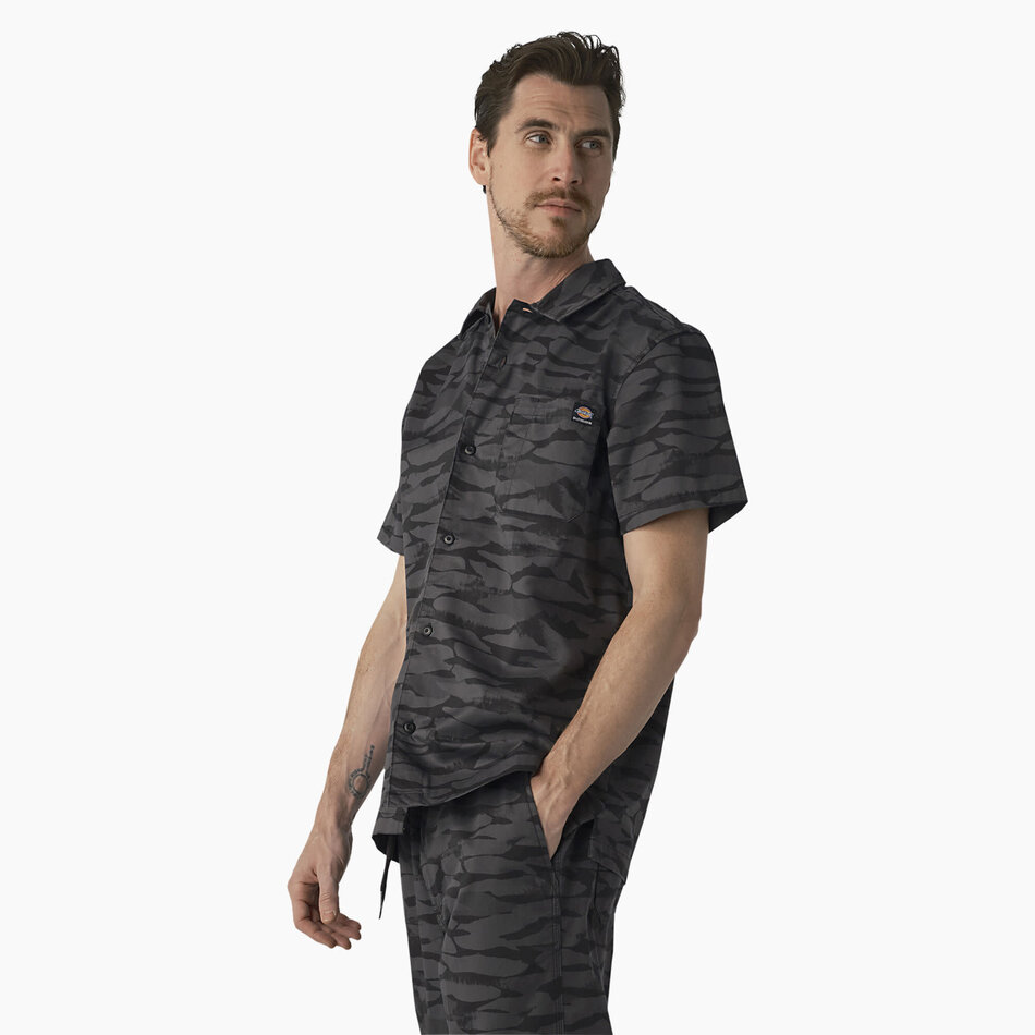 Dickies Skateboarding Twill Button Up Shirt Black Camo