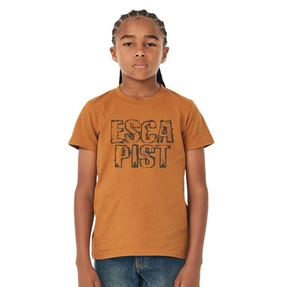 Escapist Outline Stacked Print Youth T-Shirt Toast/Dark Brown