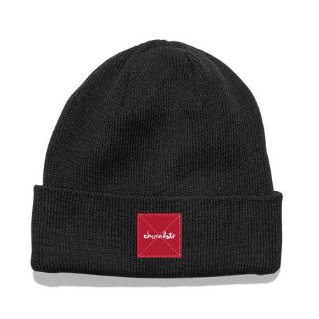 Chocolate Square Label Tight Cuff Beanie Black