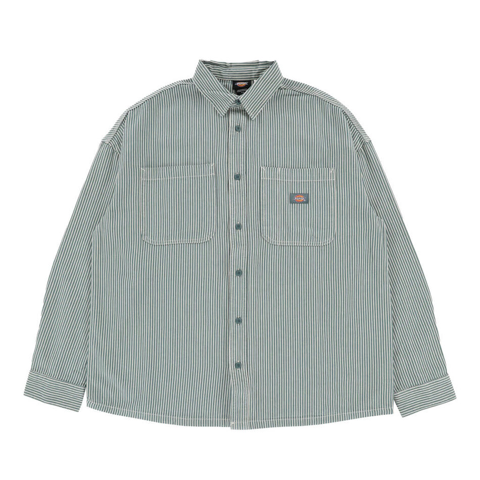 Dickies Hickory Stripe L/S Button Up Shirt Lincoln Green