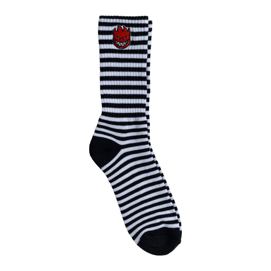 Spitfire Bighead Fill Embroidered Stripe Crew Socks Black/White