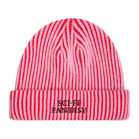 Sci-Fi Fantasy Mixed Yarn Logo Beanie Pink/Dark Red