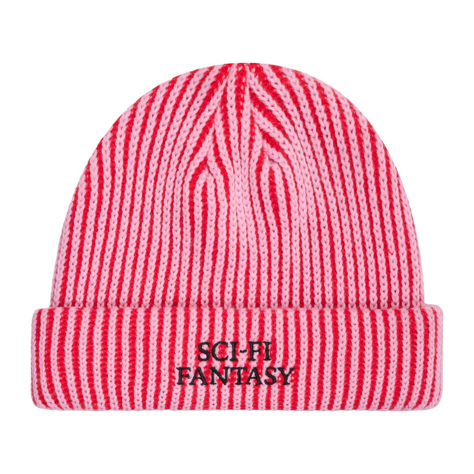 Sci-Fi Fantasy Mixed Yarn Logo Beanie Pink/Dark Red