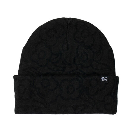Krooked Flowers Eyes Clip Cuff Beanie Black