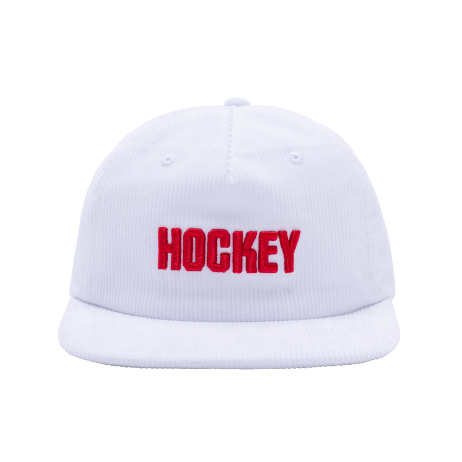 Hockey Corduroy 5 Panel Hat White