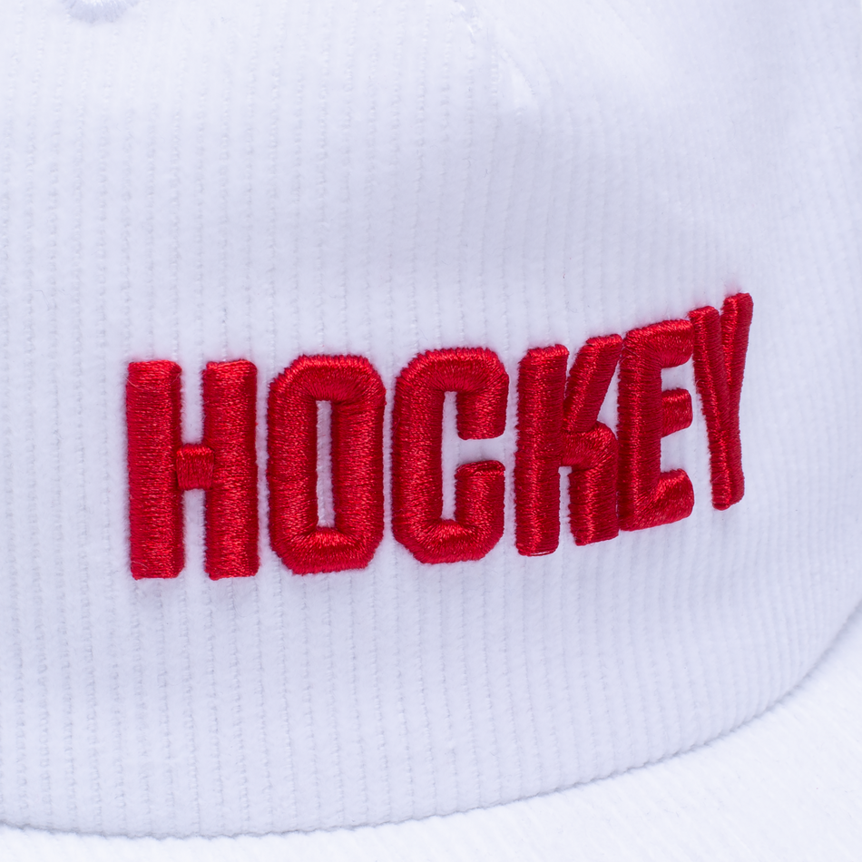 Hockey Corduroy 5 Panel Hat White