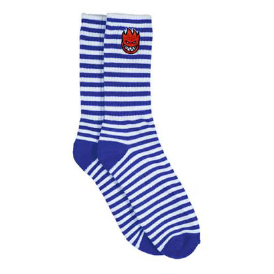 Spitfire Bighead Fill Embroidered Stripe Crew Socks Blue/White
