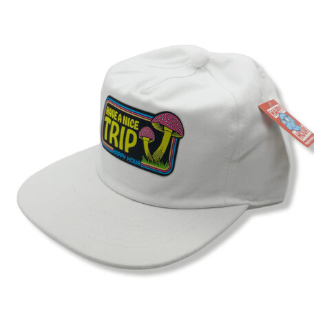 Happy Hour Have A Nice Trip Black Patch Hat White