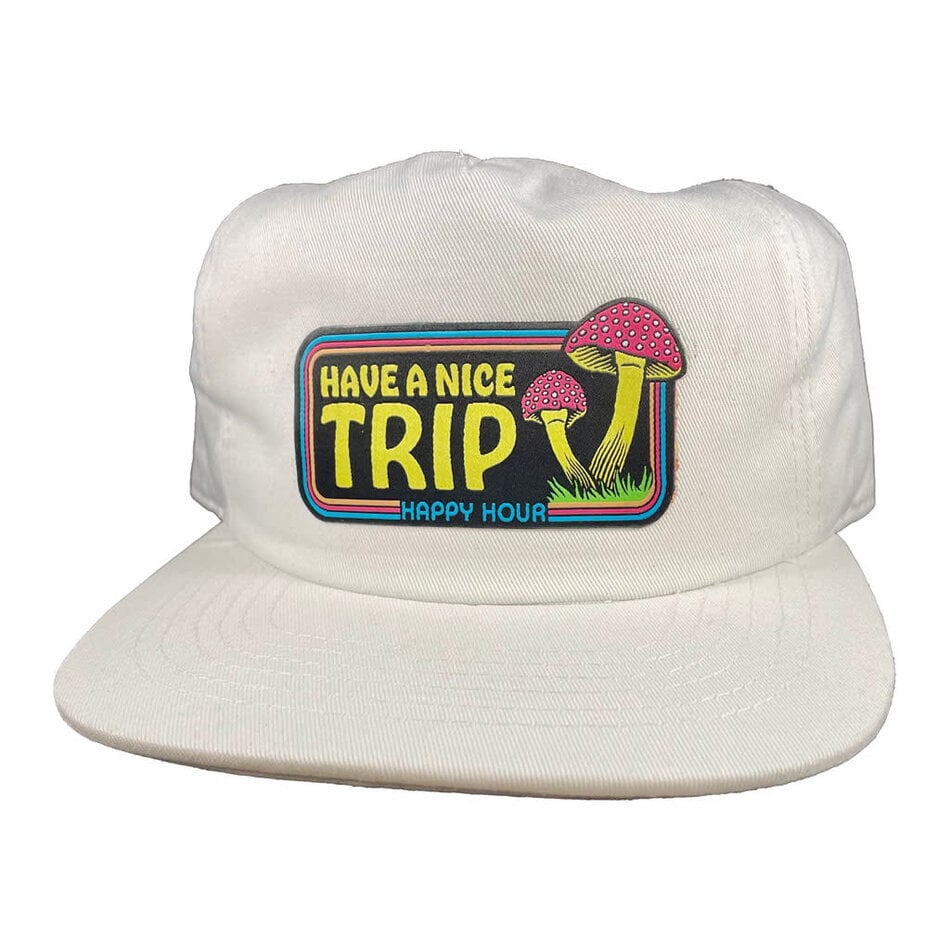 Happy Hour Have A Nice Trip Black Patch Hat White