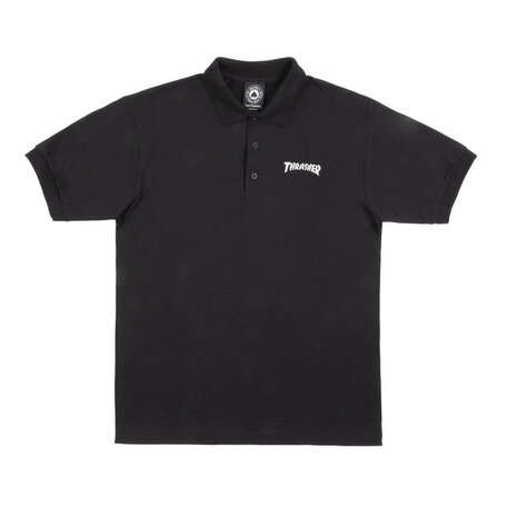 Thrasher Logo Embroidered Polo Shirt Black