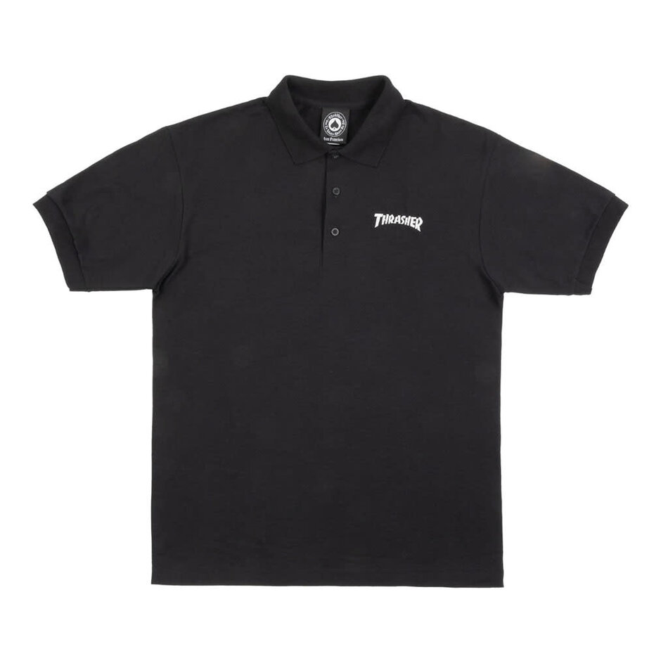 Thrasher Logo Embroidered Polo Shirt Black