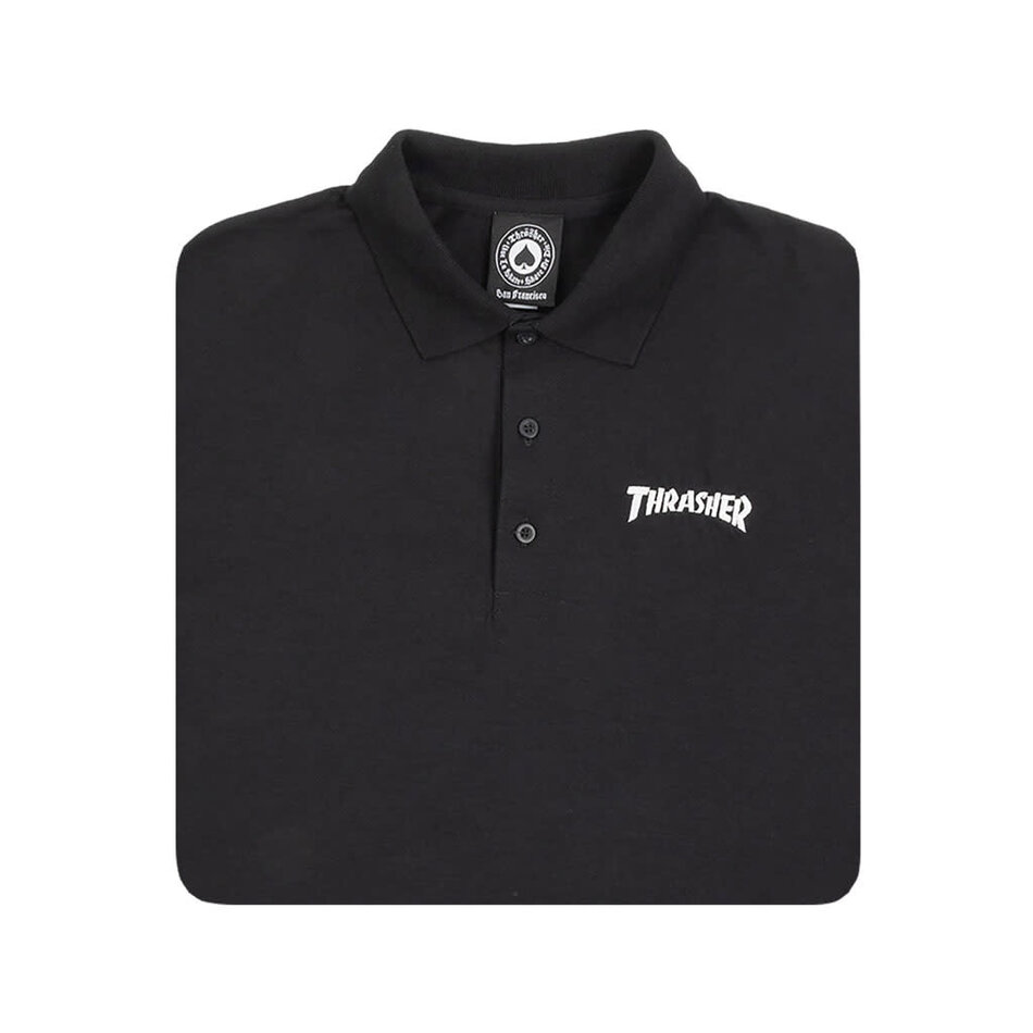 Thrasher Logo Embroidered Polo Shirt Black
