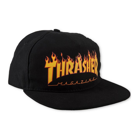 Thrasher Flame Logo Snapback Hat Black
