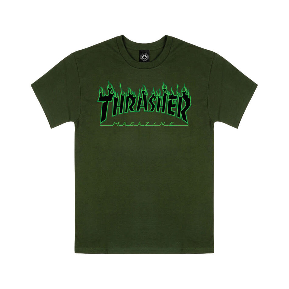 Thrasher Flame Logo T-Shirt Forest Green