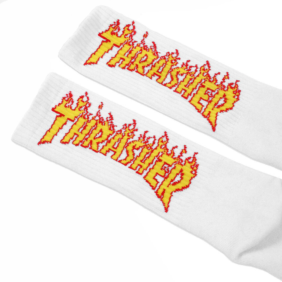 Thrasher Flame Socks White