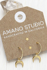 Amano Crescent Moon Hoops + Star Stud
