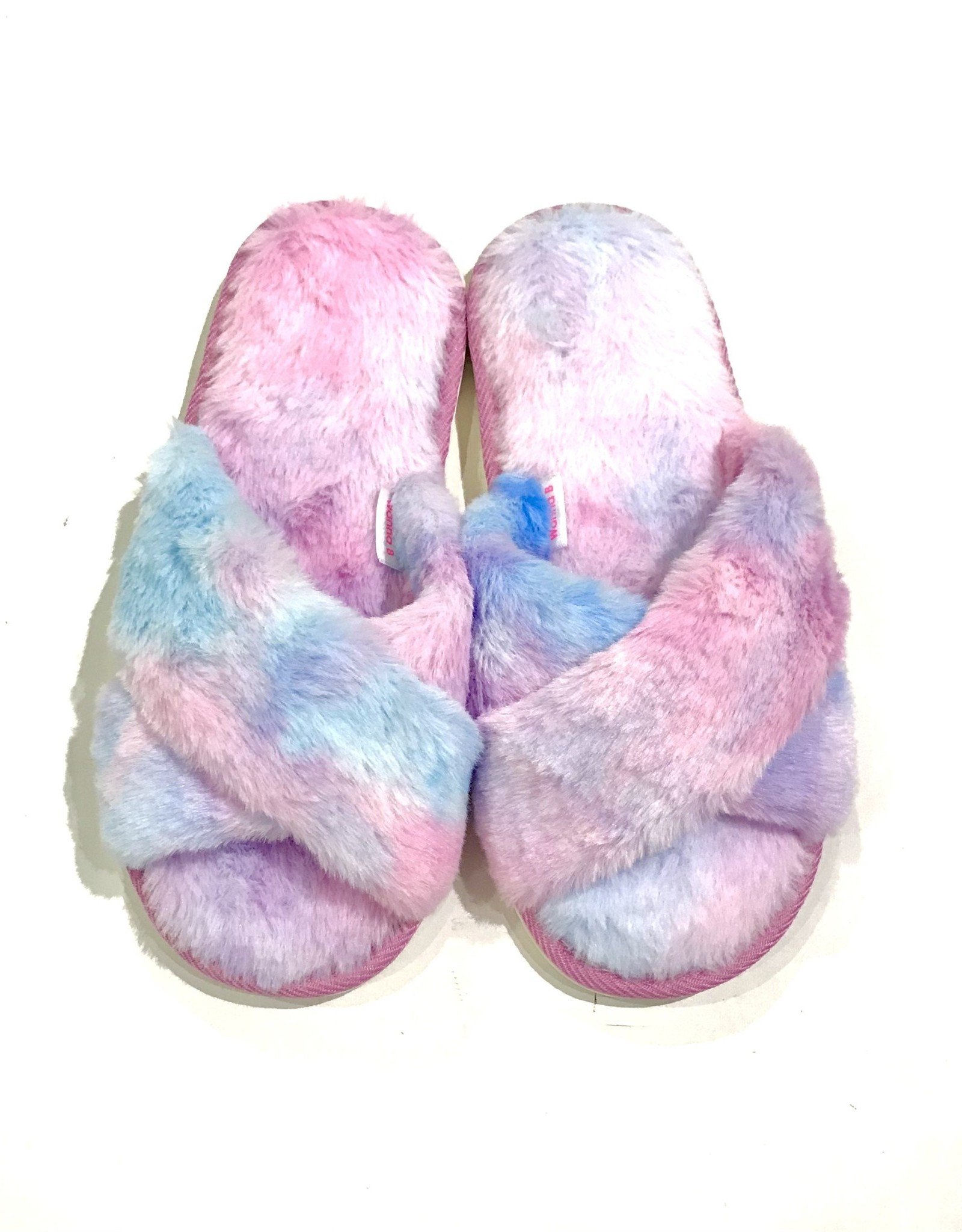 RNM faux fur tie dye slippers