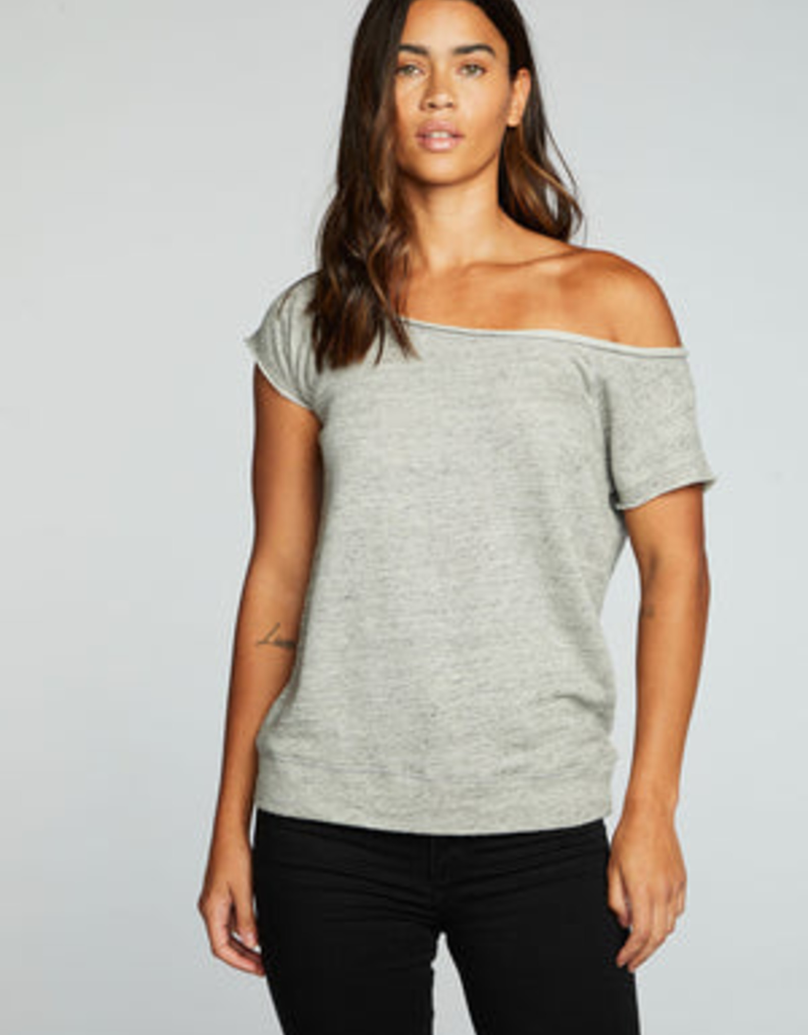 Chaser Linen French Terry Off-Shoulder Top